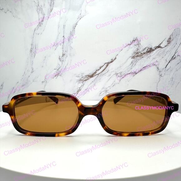 New MIU MIU Sunglasses Brown Tortoise Slim Rectangular Acetate Logo Authentic main image 6